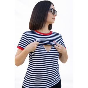 Футболка для вагітних і годуючих у смужку з вишивкою — секрет для годування